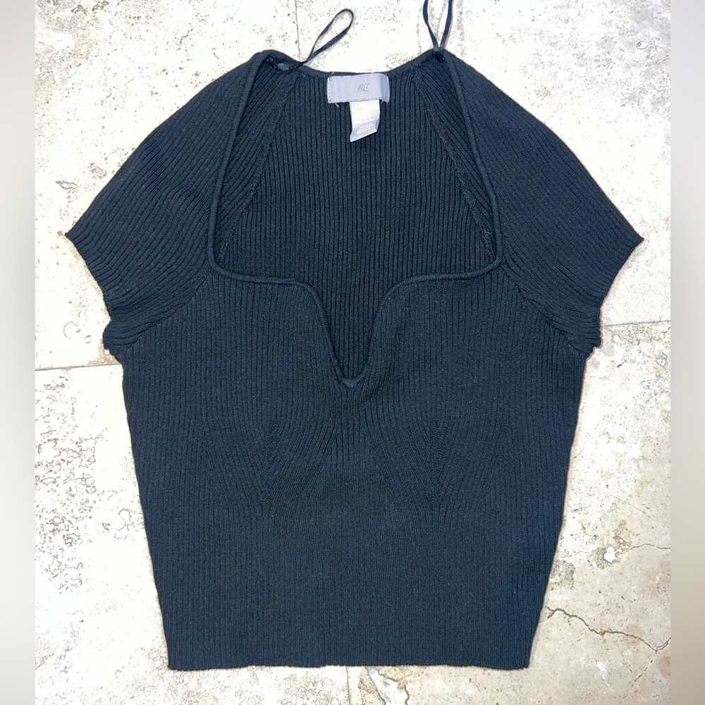 H&M Black Ribbed Cap Sleeve Tank Top